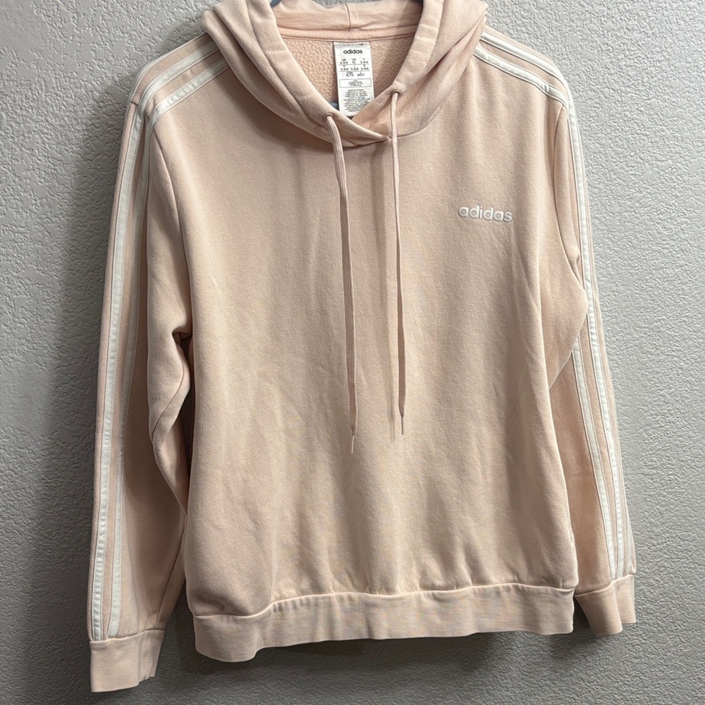 Adidas Light Pink Hoodie with White Stripes- Great condition